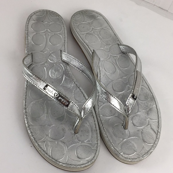 Coach silver flip flops Clearance